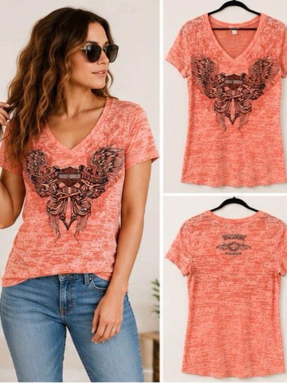 Harley-Davidson Singapore Coral Burnout Graphic Tee Size Small